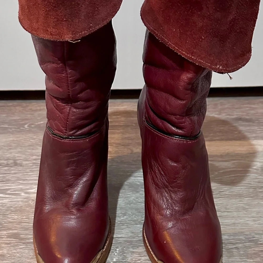 VINTAGE 70s Dingo Women's Burgundy Leather Boots - Picture 7 of 9